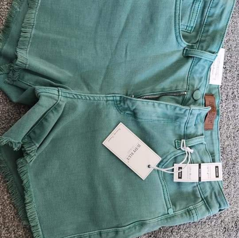 Judy Blue blue summer breeze sea green garment dyed shorts size medium.